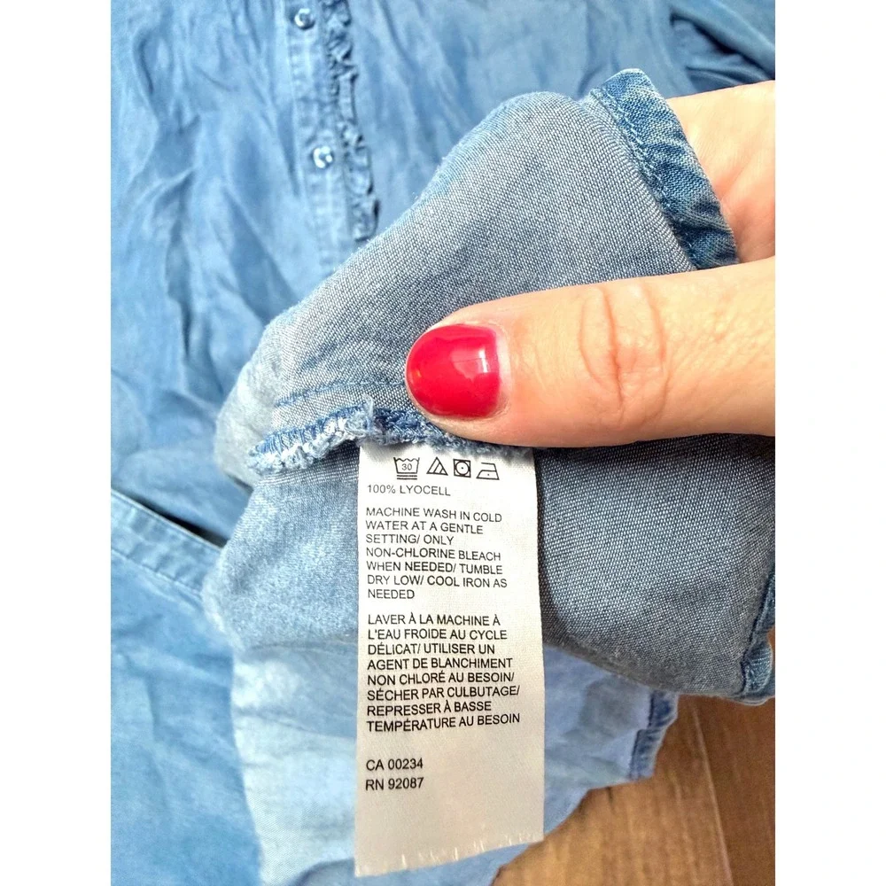 Saks Fifth Avenue Women S Dress Denim‎ Ruffle Belted Button Up Country Cowgirl